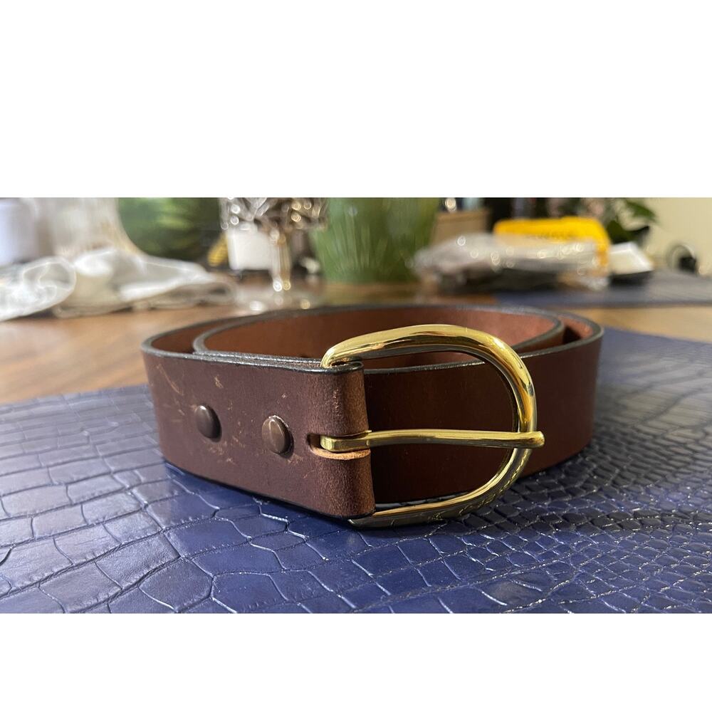 Brown Leather Belt Gold Buckle 1 3/4" x 37 Men's or Women's Casual Boho Western - Picture 2 of 3